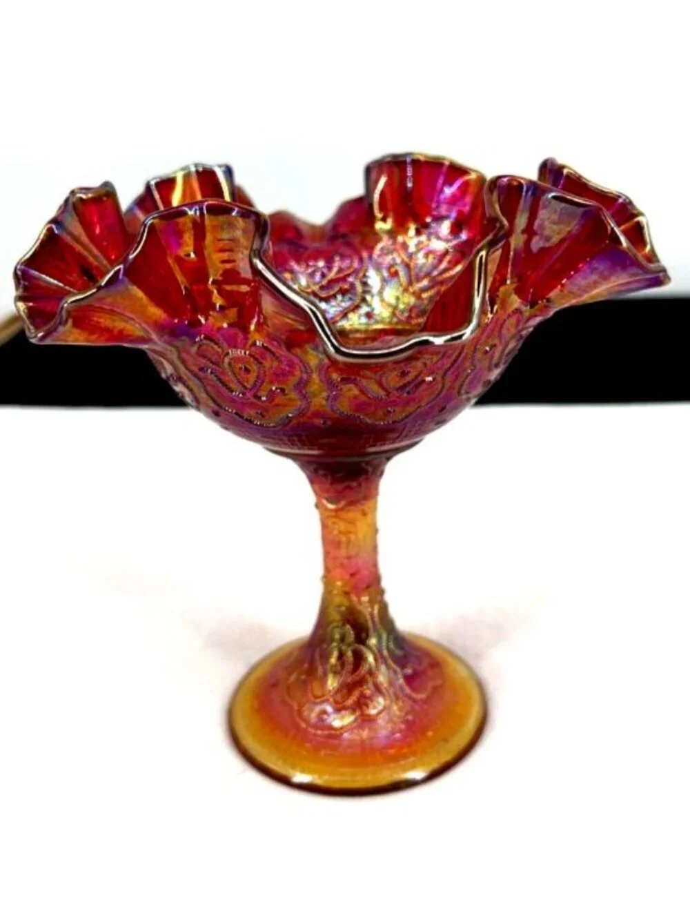 Fenton Persian Medallion Compote Candy Dish Red 6.5